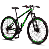 Bicicleta Aro 29 Aço Carbono Ksvj Freios Disco Suspensão 21v – Preto+verde