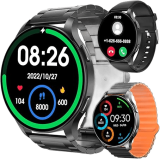 Smartwatch com Tela Full Touch 1.45″, IP68, Compatível com iOS e Android, 120+ Modos Esportivos e Recebimento de Notificações, Faz e Recebe Ligações, Assistente de Voz, Unissex, 3 Pulseiras (Preto)